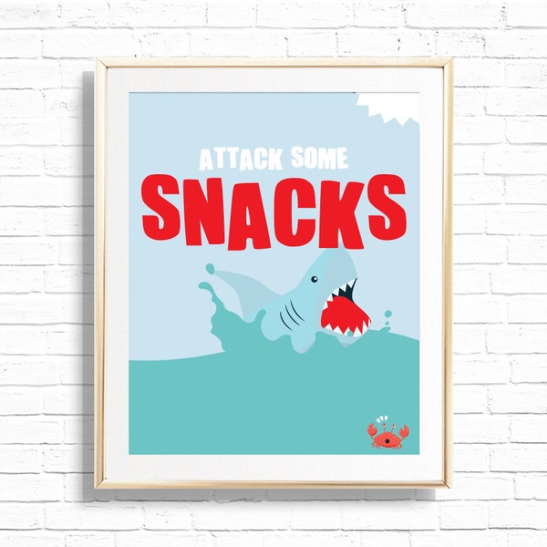 Shark Snack Sign - Printable Shark Attack Some Snacks 1st Birthday Party Table Decor - Under The Sea Pirate Party Food Table Sign - 0076