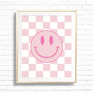 Happy Face Checkered sign - Printable Pastel Happy Face Birthday Party - Smile Face 1st decor - 70&#39;s Boho Hippie Happy One Girls - 0046