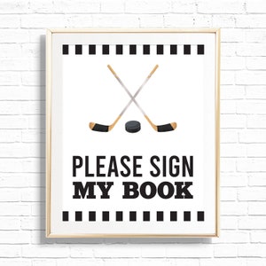 Enseigne de livre de hockey - imprimable The Great One First Birthday Party Book Signing Table Decor - impression équipe sportive - Slap Shot Boy 1er - 0095