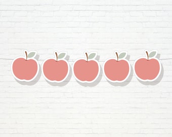 Pink Apple Banner - Printable Back to School Apple Garland - First Day of School Party Decor - Classroom Home School Decor - 0124