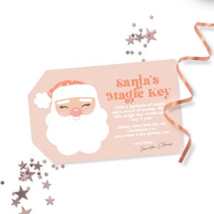 Santas Magic Key Tags - Printable Pink Boho Christmas No Chimney Key for Kids - Christmas Magical Keepsake Tag - 0063