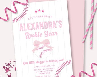 Rosa födelsedagsinbjudan till årets basebollnybörjare (utskrivbar PDF)