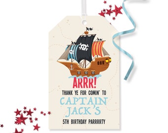 Pirate Favor Tag - Printable Pirate Ship Birthday Party Thank You Loot Bag Labels - Ahoy Matey Personalized Favour Gift Tags Decor - 0079