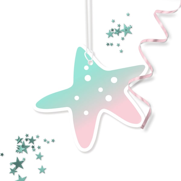 Starfish Tags - Printable Mermaid Under The Sea 1st Birthday Party Favor Labels - Gift Bag Party Favour Drink Tags Decor - 0004