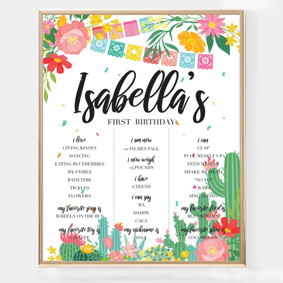 Fiesta Milestone Poster - Printable First Fiesta First Birthday Birth Stats Memory Chart - Personalized Mexican Cinco De Mayo Decor - 0072 Il_570xn