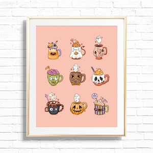 Halloween Mug Print - Printable 8x10 Pink Retro Halloween Creepy Coffee Mug Home Decor - Boo Wall Art - Spooky Coffee Bar Shelfie - 0129