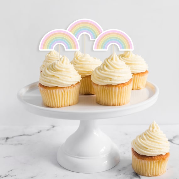 Rainbow Cupcake Toppers Printable Pastel And Iridescent | Etsy