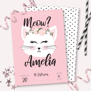 Kitty Cat Themed Birthday Party Invitation - Printable Kitten Meow Invite - Customizable Are You Kitten Me Right now Birthday Decor - 0061