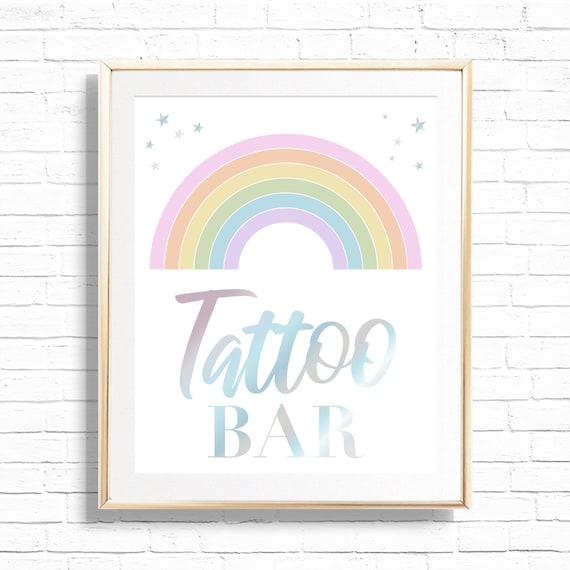 Tattoo Bar Rainbow Sign - Printable Pastel Iridescent Rainbow Birthday Party Kids Craft Table Decor - Girl Rainbow Art Print - 0005 Il_570xn