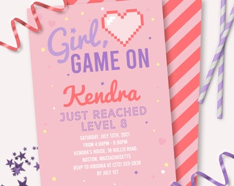 Gamer Girl Invitation - Printable Girl Gamer Video Gaming Birthday Party Invite - Customizable Girl Gamer Sleepover Theme Decoration - 0042