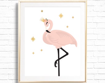 Flamingo Print - Printable Pink Flamingo with crown Nursery Decor - Flamingo Wall Art Home Decor - 0017