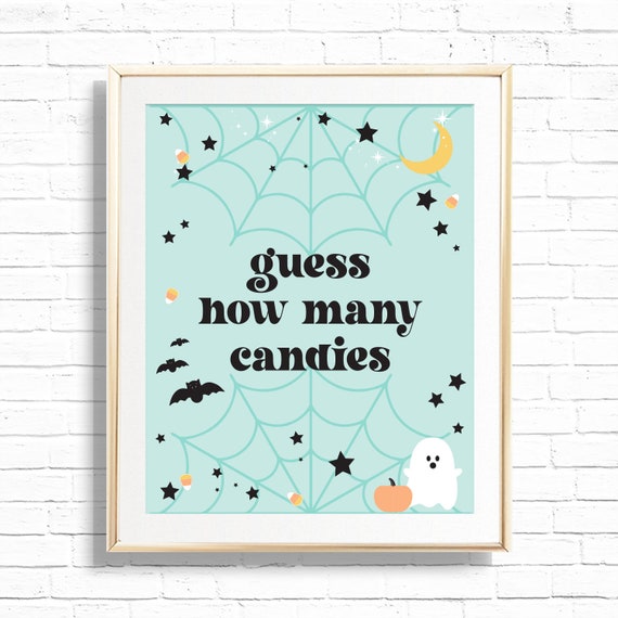 Guess How Many Candies Sign - Printable Mint Halloween Boy 1st Birthday