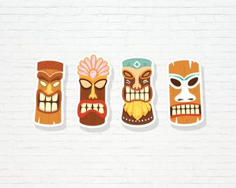 Tiki Mask Banner  - Printable Tropical Luau birthday party Garland - Aloha Hawaii Hideaway Tiki Bar Party Decor - 0200