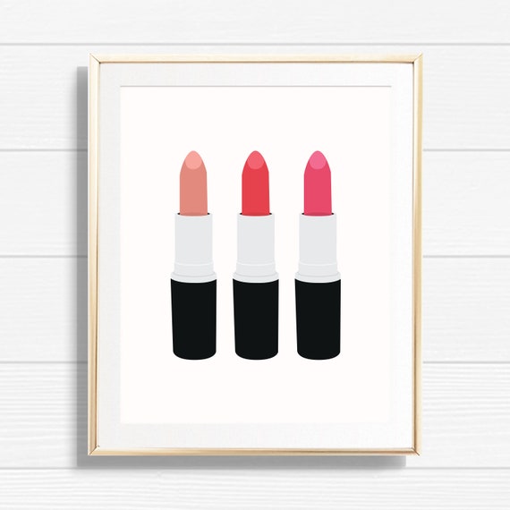 Pink Lipstick Art Print - Printable Set of 3 Pink Lipstick Quote Beauty & Makeup Home Decor - Chic Office Fashion Gallery Wall Decor - BMG Il_570xn