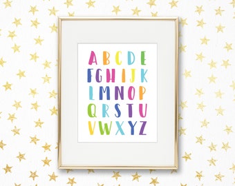 ABC'S Alphabet Bright Rainbow Playroom Art Print - Printable Homeschool Poster - Teacher Classroom Wall Decor - Nursery - BraPlay