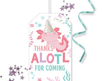 Axolotl Thank you Tags - Printable Pink Salamander Birthday Party Favor Gift Tags - Under the Water girl goodie Decor - 0134