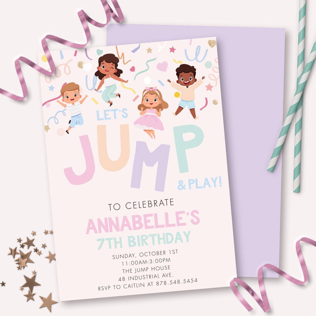 Jump Birthday Invitation - Printable Trampoline Play Place Birthday ...