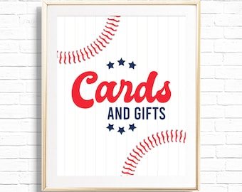 Baseball Cards & Gifts Sign - Printable Little Slugger Birthday Party Decor - Sports Team Themed Art Print - First 1st Pitch Boy - 0053