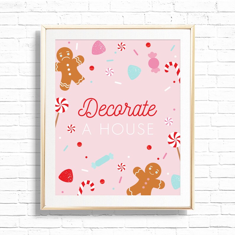 Gingerbread Decorate Sign - Printable Pink Christmas Girl 1st Birthday ...