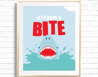 Shark Food Sign - Printable Shark Week Let's Have a Bite 1st Birthday Party Table Decor - Under The Sea Pirate Party Food Table Sign - 0076