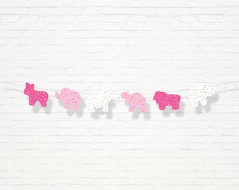 Circus Animal Garland  - Printable Pink Frosted Animal Cracker 1st Birthday Party Banner - Party Animal Party Decor - 0068