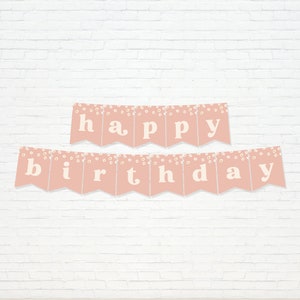 Boho Daisy Banner - Printable Pink Daisies Happy Birthday Bunting Banner - Floral Daisy Party Decor - Instant Download - 0010