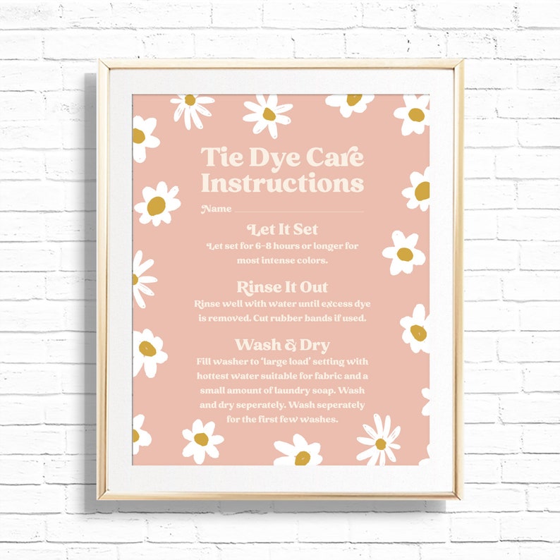 Tie Dye Care Instructions Sign Printable Boho Daisy Kids Etsy Tie Dye Care Instructions Sign Printable Boho Daisy Kids Etsy