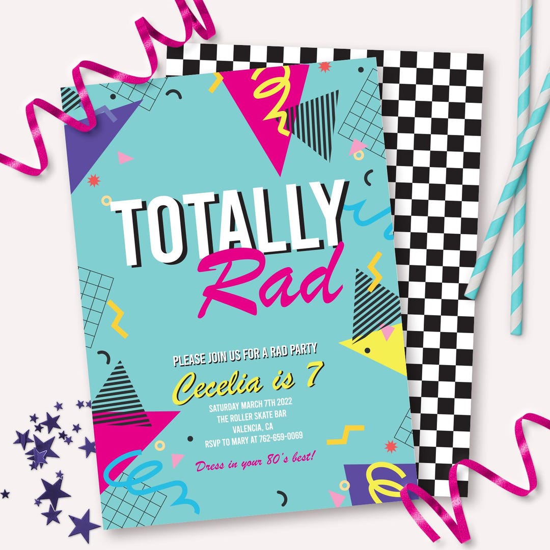 Rad Party 80's Party Invitation - Printable Totally Rad to the Max Birthday ...