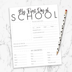 Homeschool Questionnaire - Printable My First Day of School Questions for Kids - Back to school basket - Activity for School - AUG2021