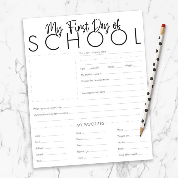 Homeschool Questionnaire - Printable My First Day of School Questions for Kids - Back to school basket - Activity for School - AUG2021