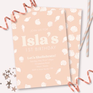 Boho Seashell Invitation - Printable Under the Sea Birthday Shellabration Invite - Customizable Girls Boho Mermaid Party Theme - 0081