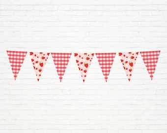 Erdbeer Wimpelkette - Beeren Süße Gingham Flaggen Partygirlande zum 1