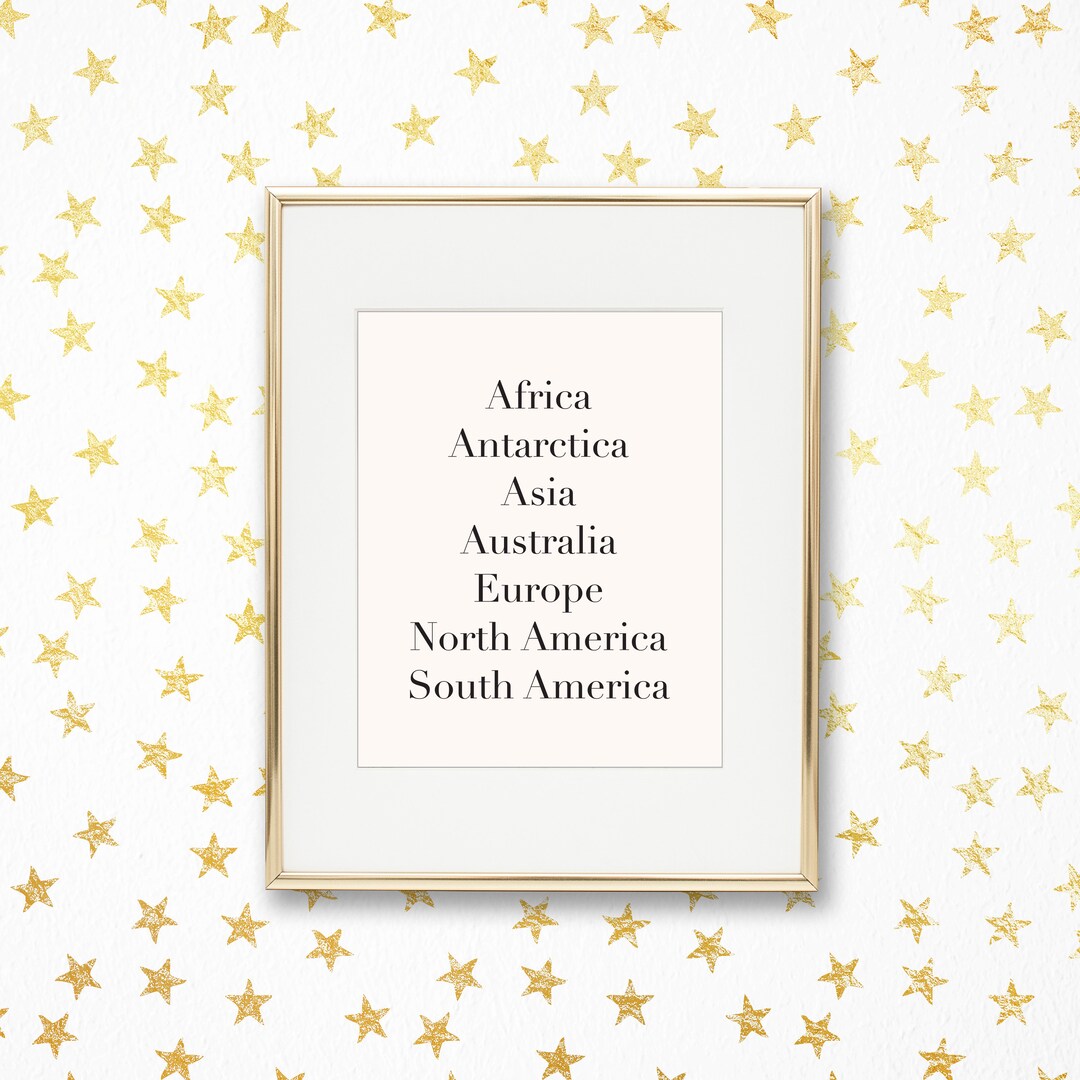 List of Continents Classic Black & White Playroom Art Print - Printable ...