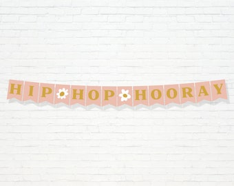 Banner di Pasqua Boho Daisy Hip Hop Hooray - Decorazione per la casa di Pasqua in oro rosa stampabile - Ghirlanda per feste di primavera - Download immediato - APR2021
