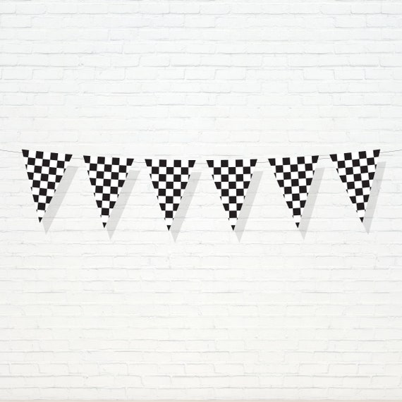 Racing Flags Banner - Printable Vintage Race Car Checkered 1st birthday Bunting Banner - Around The Track Boy's First Party Decor - 0067 Il_570xn