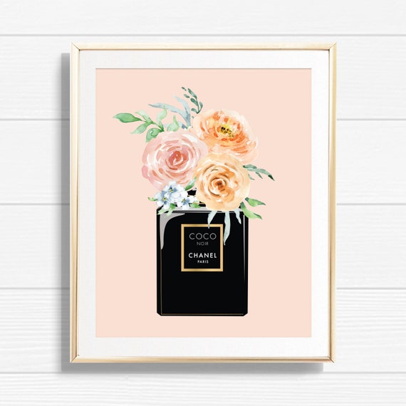 Coco Chanel Noir Perfume Bottle Floral Vase Art Print Printable Flower Beauty Home Decor Chic Office Fashion Gallery Wall Sign Bmg By Prim Popping Catch My Party