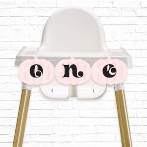 Pumpkin Highchair Banner - Printable Pink Cute Pumpkin Halloween ONE 1st Birthday Party Bunting - Spooky Hey Boo Birthday Party Decor - 0049