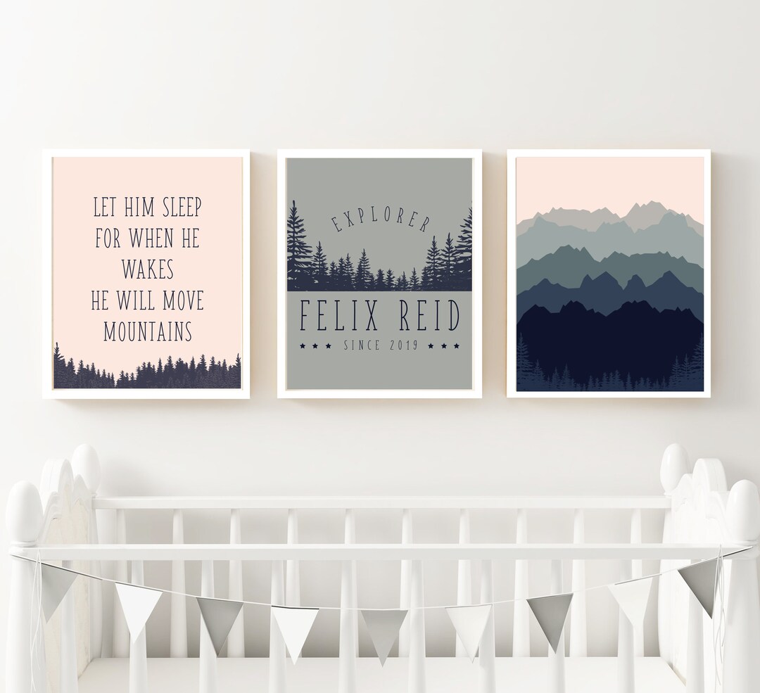 Mountain Nursery Art Print Set Printable Personalized Set of 3 Little ...