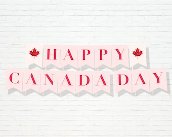 Happy Canada Day Banner - Printable Pink & Red Canada Day Home Decor - July 1st Summer Canada Birthday Party Garland - JULY2022