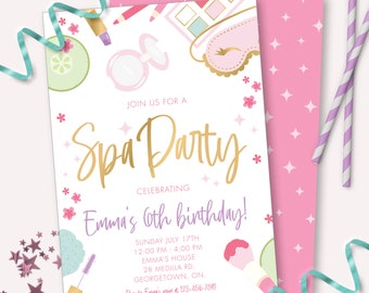 Spa Party Invitation - Printable Spa & Makeup Slumber Party Sleepover Birthday Invite - Customizable Glam Pamper Theme Decoration - 0041