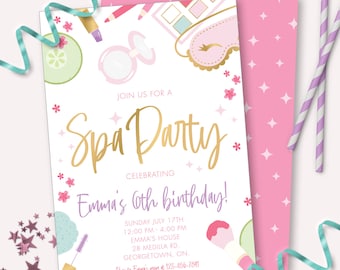 Spa Party Invitation - Printable Spa & Makeup Slumber Party Sleepover Birthday Invite - Customizable Glam Pamper Theme Decoration - 0041