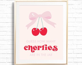 Guess How Many Cherries Baby Shower Game - Cherry on Top Baby Shower - Coquette Pink Bow Girl Birthday - Guessing Game - 0189