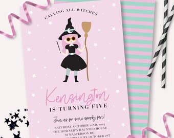 Witch Birthday Invitation - Printable Bewitching Halloween Spooktacular Party Invite - Customizable Calling All Witches Theme Decor - 0148