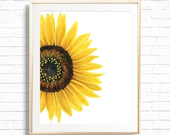 Sunflower Print - Printable Sunflower Illustration Wall Art - Boho Sunny Sunflower Girl Nursery Decor - Sunflower Kitchen Poster - 0047
