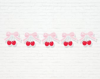 Cherry Bow Banner - Printable Bows & Cherries Birthday Party Garland - Valentine’s Day Cherry Party Decor - Cherry Heart Party Decor - 0189