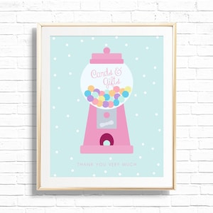 Letrero con tarjetas y regalos de chicles - Máquina de chicles para imprimir - Decoración para fiestas de cumpleaños - Impresión artística personalizada de Candy Land - 0011