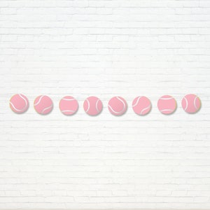 Pink Tennis Ball Banner - Printable Preppy Tennis Match First Birthday Party Garland - Racquet Racket Sports Ball Girls Party Decor - 0115