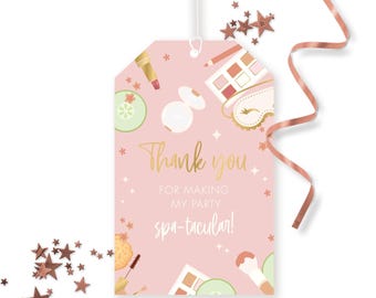 Spa Favor Tag - Printable Spa & Makeup Pamper Pouch Birthday Party Favour Gift Labels - Spa-tacular Girls Night Sleepover Decor - 0041