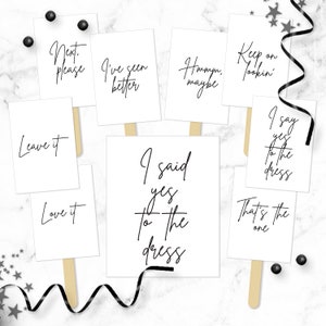 Say YES To The Dress Signs Bundle - Handwritten Script Printable I said Yes Wedding Dress Shopping Paddles - Instant Bridal Gown Game