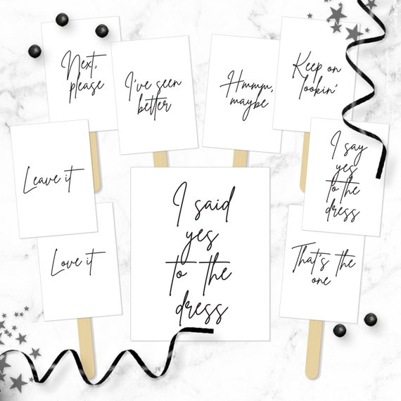 Say YES To The Dress Signs Bundle - Handwritten Script Printable I said Yes Wedding Dress Shopping Paddles - Instant Bridal Gown Game Il_570xn